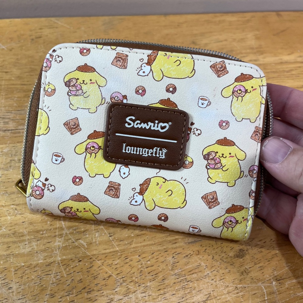 Sanrio Loungefly Pompompurin Donut Coffee Zip Around Wallet Cream Brown